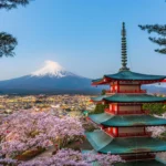 mount fuji view from chureito pagoda japan