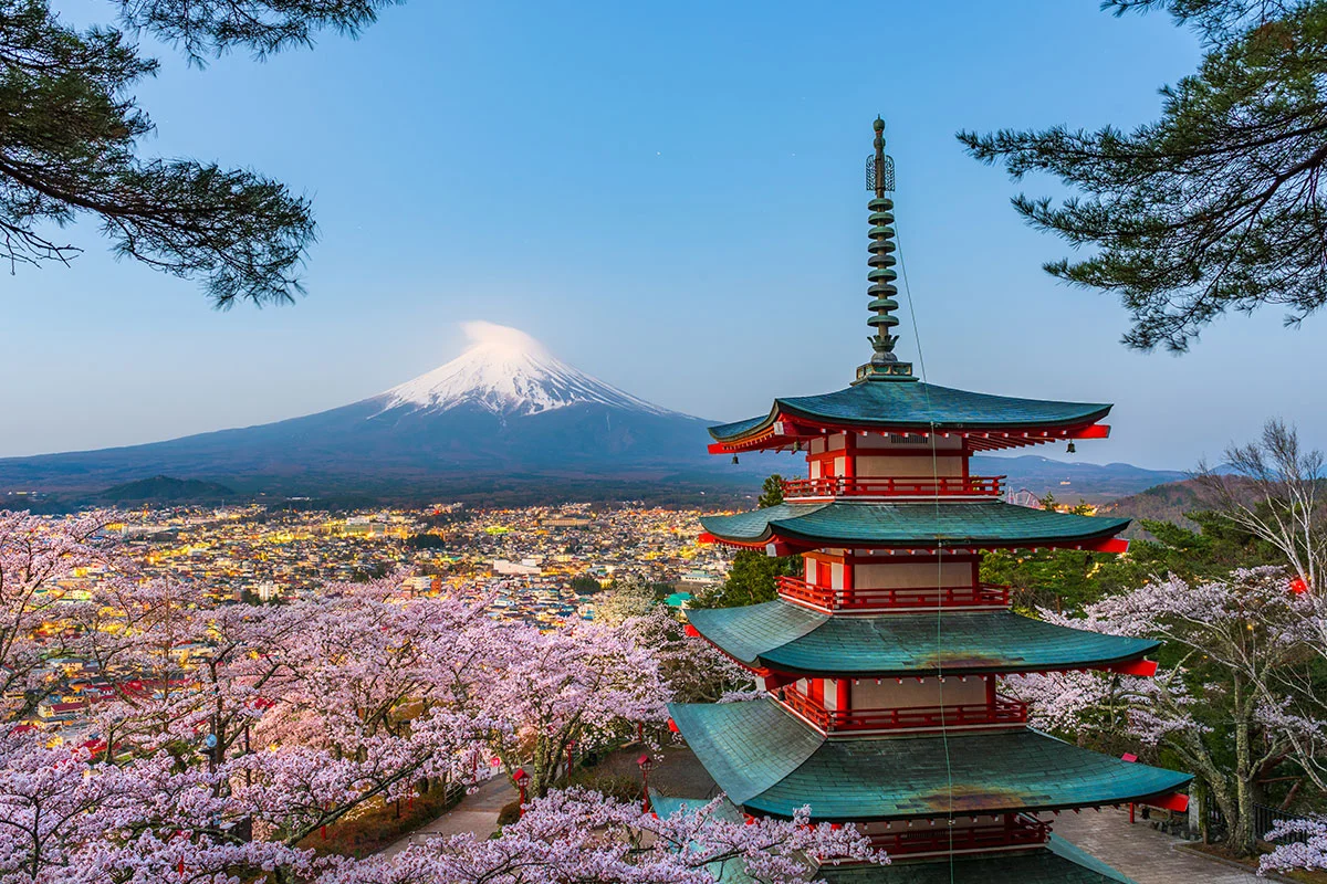 mount fuji view from chureito pagoda japan